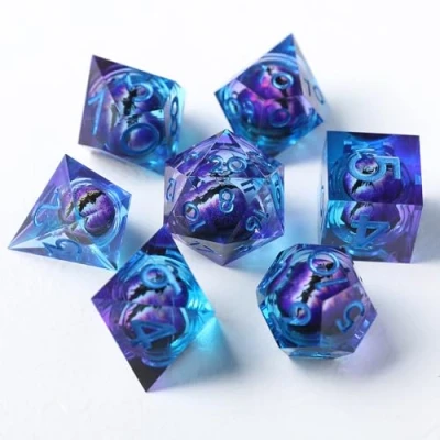 Afbeelding van DND dobbelstenen set drijvende pupillen Dragon Eye hars scherpe rand 7 stuks handgemaakte D &amp; voor veelvlakkige kerkers en draken Ttrpg Pathfinder RPG rollenspel met