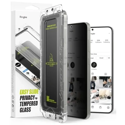 Afbeelding van Ringke Easy Slide Privacy Screen Protector Compatibel met Samsung S25 / S24 Gehard Glas 9H Schermbescherming Schokbestendig Krasbestendig Glasfilm voor Galaxy (Installatietool 2 Stuks)