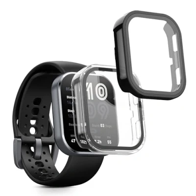 Afbeelding van kwmobile 2x cover geschikt voor Amazfit Bip 6 Fitnesstracker van gehard glas en kunststof frame set transparant / zwart