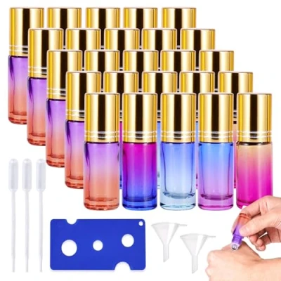 Afbeelding van roll on flessen voor etherische oliën, leeg, 5 ml, flessen, oliën met roestvrijstalen rollerballen, glazen aromatherapie, 25 stuks