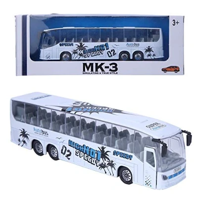 Afbeelding van 1:50 Simulatie Pull Back Legering Bus Speelgoed, Gesimuleerd Voertuig Gemaakt Van Gegoten Aluminium Model Speelgoed Met Lichte Muziek Voor Kinderen Jongens Meisjes (Wit)