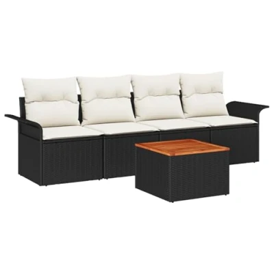 Afbeelding van vidaXL 5 Delige Tuin Sofa Set met Kussens Zwart Poly Rattan Acacia