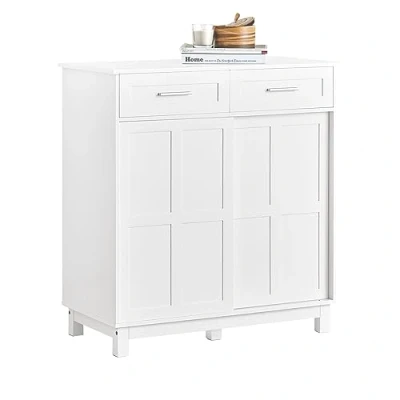 Afbeelding van SoBuy Schoenenkast Schoenencommode Schoenenrek Inkomkast Keukenkast Eetkamerkast Dressoir met 2 Lades en Schuifdeuren, voor Inkomhal, Entree, Woonkamer, Keuken, Eetkamer, 80x40x85 cm, Wit, FSB84 W