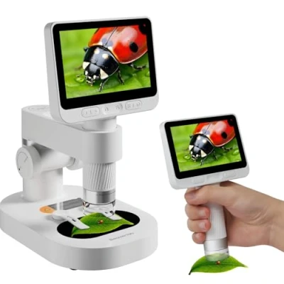 Afbeelding van BEAVERLAB Microscoop, digitale microscoop 1600X, 1080P HD muntmicroscoop voor volwassenen, 4,3 inch muntenvergrootglas met 8 verstelbare LED lampjes compatibel iPhone Android computer