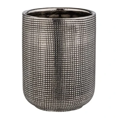 Afbeelding van Rivara Tandenborstelbeker, hoogwaardige tandenborstelhouder voor tandenborstel en tandpasta van edele keramiek, elegante zilveren decoratie, ideaal badkamer gastentoilet, handbeschilderd, Ø 7,5 x 9,5 cm, zilver