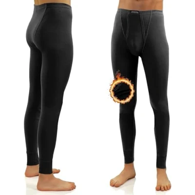 Afbeelding van Sesto Senso Heren Thermische Lange Onderbroek Katoen 100% Warm Lichtgewicht Ondergoed Functionele Leggings Base Layer Bottom, Zwart, M