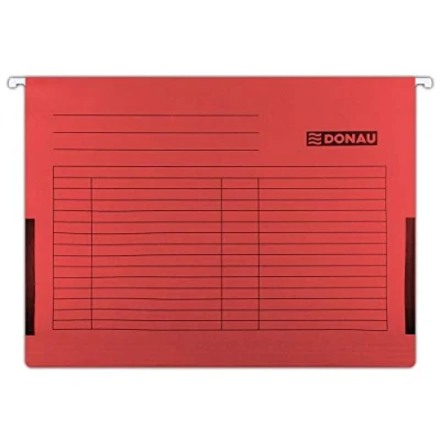 Afbeelding van DONAU 7420905 04 hangtas met linnen kikker van gerecycled karton 230 GSM voor DIN A4 kleur: rood 5 pack verwisselbare blanco borden ideaal kantoor en school de overheid groen P