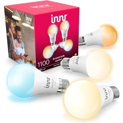Afbeelding van Innr Zigbee E27 LED warm tot koel wit dimbaar slimme lamp werkt met Philips Hue*, Amazon Echo (4e generatie) en SmartThings 1190 lumen Ambiance 4 pack