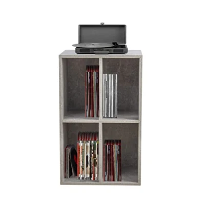 Afbeelding van Vinyl lp platen kast opbergen platenspeler meubel grijs beton look