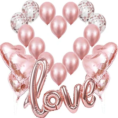 Afbeelding van Rosegold Love Balloon XXL Folieballon Rose Gold Hartfolieballon Helium en Confetti Ballon, Romantische Deco, Decoratie voor Atmosfeer, Huwelijksaanzoek, Valentijnsdag Bruiloft