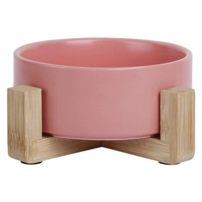 Afbeelding van Jack And Vanilla Voer En Drinkbakken Bon Appetit Keramische Voerbak Bamboe Standaard Roze 850ml 51/0124 179051
