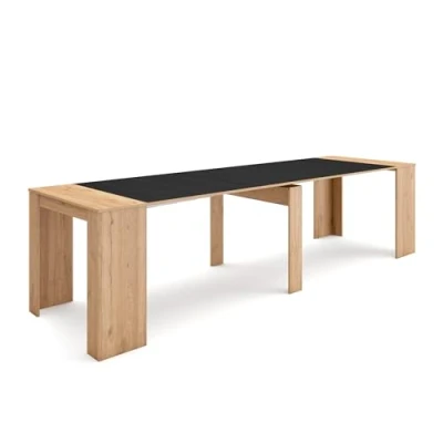Afbeelding van Skraut Home Uitschuifbare Consoletafel Console table 300 Voor 14 personen Tafel Moderne stijl Eiken/Zwart