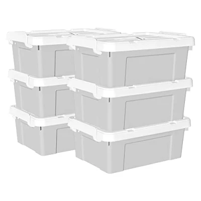 Afbeelding van Cetomo 20L x 6 opbergdozen, draag plastic opbergdoos met deksels, organiserende container handvat en veilige vergrendelende gespen, stapelbaar, nestbaar, draagtas voor thuiskantoor kleding,