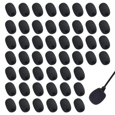 Afbeelding van SYEYCW Microfoonschuimhoes, 50 stuks, zwart popschild voor microfoon, mini schuimmicrofoon voorruit, kleine microfoon ruisfilter, schuimhoezen revers en headsetmicrofoons, formaat