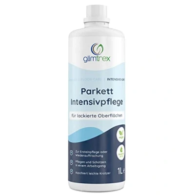 Afbeelding van glimtrex Gelakt parketonderhoud (1,0 l), veganistische verzorging voor minder slijtage, parketrenovator het behoud van je gelakte houten vloeren en oppervlakken, verbergt lichte krassen