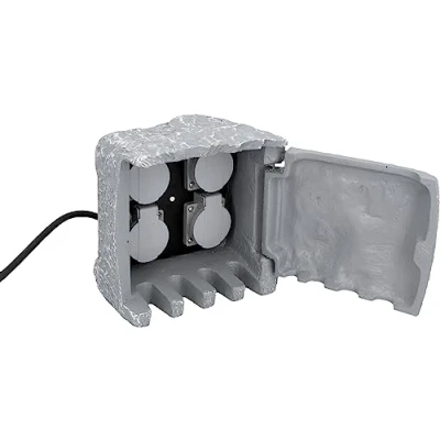 Afbeelding van UNITEC Wifi stekkerverdeler voor de tuin in steenlook, tuinstopcontact, buitenstopcontact, IP 44, 4 stopcontacten, kubus