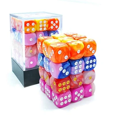Afbeelding van Bescon 12mm 6 Sided Dice 36 in Cube, Six Die (36) Block of Dice, Gemini Effect All Assorted Flower Colors