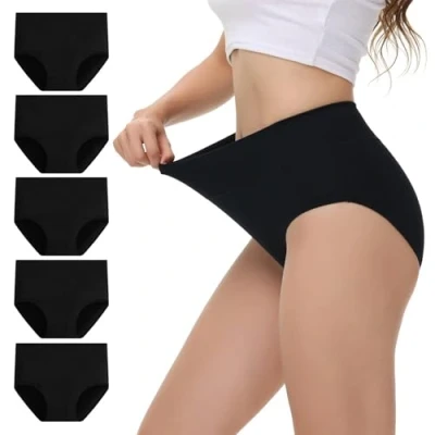 Afbeelding van NUOZA Damesslips met hoge taille, van katoen, pak 5, ondergoed, Zwart, XL