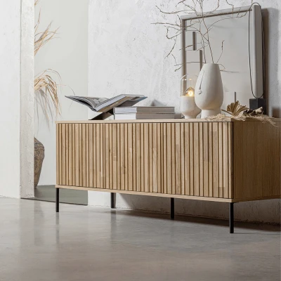 Afbeelding van Woood New Gravure tv meubel 150cm eiken blanke lak Hout