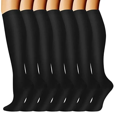 Afbeelding van Compressiesokken (7 Paar) voor Dames en Heren Circulatie 20 30 mmhg Kniehoge sok is de Beste Ondersteuning Atletisch Hardlopen, Fietsen (S/M, 01 Black)