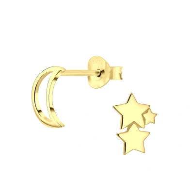 Afbeelding van JoyS Zilveren maan en ster oorbellen sterren gold plated