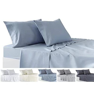 Afbeelding van Todocama 4 delige beddengoedset, hoeslaken, beddengoed, 2 kussenslopen, 50 x 80 cm (bed 90 190/200 cm, lichtblauw)