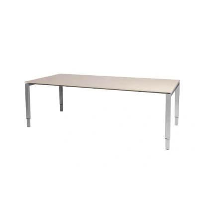 Afbeelding van Domino vergadertafel, hoogte instelbaar (62 85cm) met 200x100cm &#039;zwevend&#039; robson eiken 25mm blad en aluminium (RAL9006) N poot frame
