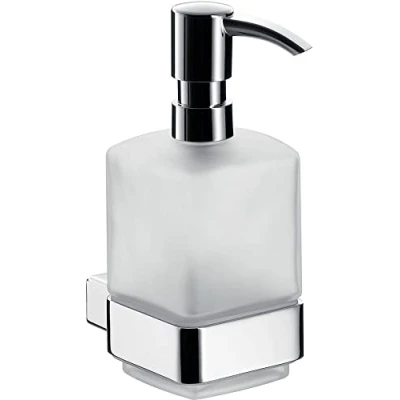 Afbeelding van EMCO loft zeepdispenser voor wandmontage, elegante en compacte wandzeepdispenser van aluminium kristalglas, hoogwaardige pompdispenser, chroomkleurig gesatineerd