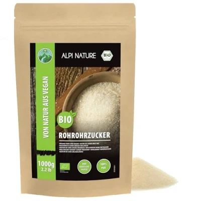 Afbeelding van biologische ruwe buissuiker (1000 g), buis suiker, bruine suiker rauw en 100% natuurlijk, volledig rietsuiker zonder toevoegingen