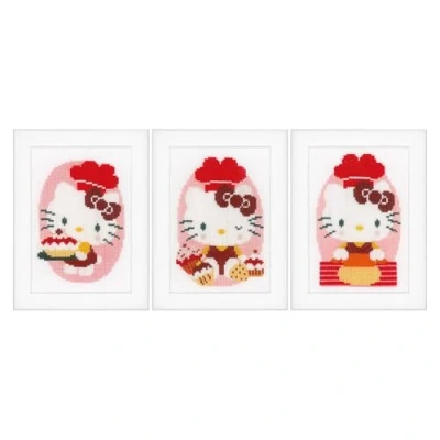 Afbeelding van Miniatuur kit Hello Kitty in de bakkerij set van 3 Vervaco PN 0154976