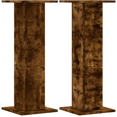 Afbeelding van Speakerstandaards 2 st 30x30x80 cm bewerkt hout gerookt eiken