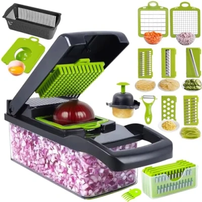 Afbeelding van Mandoline 16 in 1 multifunctionele groentesnijder met verwisselbare messen, rasp, snijmachine, hakmolen en veiligheidsaccessoires, ideaal voor fruit, groenten, salades meer