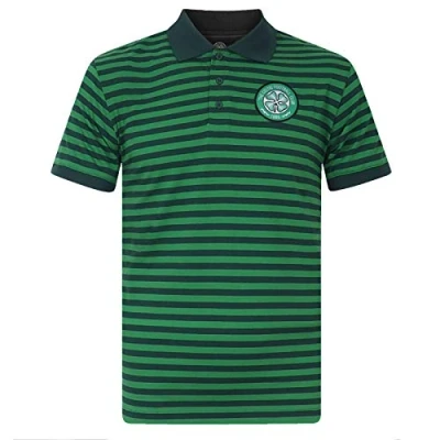 Afbeelding van Celtic FC heren poloshirt gestreept mergel garen kleurstof officiële voetbalcadeau, Groen, L