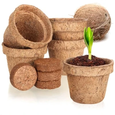 Afbeelding van COM FOUR® 10 delige kokosnootkweekset biologisch afbreekbare kokosschijven in pot kweekhulp bestaande uit 5 zweltabletten en potten plantschalen van kokosvezel kweeksteun voor zaden