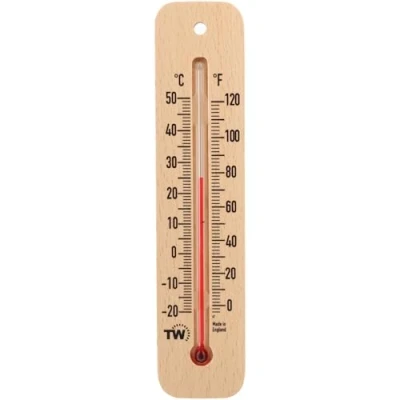 Afbeelding van Traditionele houten kamerthermometer om kamertemperatuur te meten kan binnen of buiten worden gebruikt en is ideaal voor thuis, kantoor, tuin, kas garage