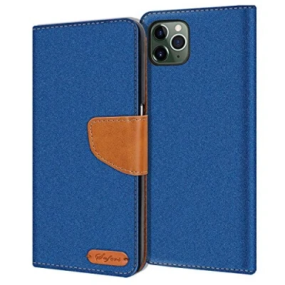 Afbeelding van Verco Hoesje voor iPhone 11 Pro Max Book Case, Wallet Flip Case compatibel met Apple Telefoonhoes Kaarthouders slots, Blauw