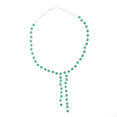 Afbeelding van Behave Dames ketting zilver kleur met groene stenen en hangers 44 cm