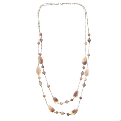 Afbeelding van Behave Ketting rosè goud kleur met 2 lagen bruine kralen 85 cm