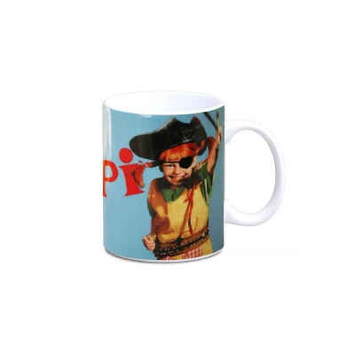 Afbeelding van Logoshirt® Pippi lange kous piraat I porseleinen mok koffiemok, 300 ml vaatwasmachinebestendig &amp; magnetronbestendig in gekleurde geschenkverpakking blauw gelicentieerd origineel design