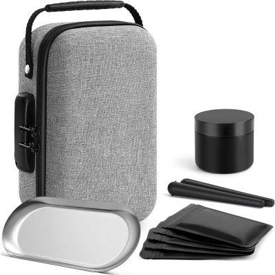 Afbeelding van Betoores geurbestendige zak met accessoires, afsluitbare container opbergbox 5 zakken, 2 doob buizen, pot en opbergbakje, Grijs