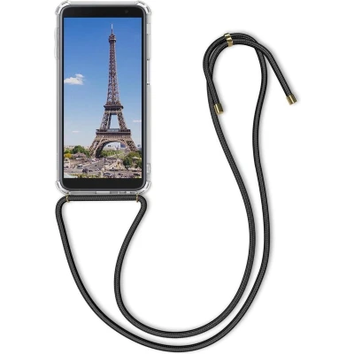 Afbeelding van kwmobile telefoonhoesje compatibel met Samsung Galaxy J6+ / J6 Plus DUOS Hoesje Telefoon case koord Back cover in transparant/zwart