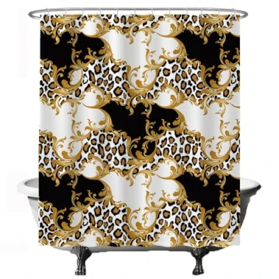 Afbeelding van Ulticool Douchegordijn Panter Luipaard Chique 180 x 200 cm met 12 ringen Goud Zwart Wit