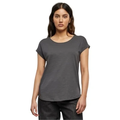 Afbeelding van Build your Brand Dames Long Slub Tee T shirt met korte mouwen van katoen in vele kleuren verkrijgbaar, maten XS 5XL, Darkshadow., XXL