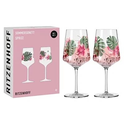 Afbeelding van Ritzenhoff Summer sonett 6011001 Aperitiefglazenset #1 van Ramona rozenkrans, kristalglas, 544 ml, vaatwasmachinebestendig, in geschenkverpakking, roze, groen, 2 stuks (1 stuk)