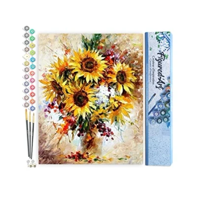 Afbeelding van Figured&#039;Art Schilderen op Nummer Volwassenen canvas Mooie Zonnebloemen Handwerk acrylverf Kit DIY Compleet 40x50cm zonder frame