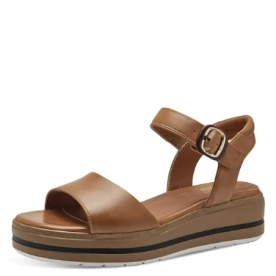 Afbeelding van Jana Softline 8 28268 42 300 TAN Comfortabele extra brede alledaagse schoen, feestelijk, elegant, platte sandalen, 39 EU breed, tan, Breed