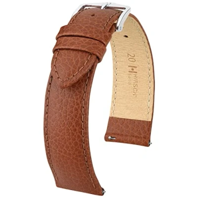 Afbeelding van HIRSCH Uhren Armband Kansas echte kalfsleer Buffalo in reliëf voor dames en heren Goudbruin 20 mm
