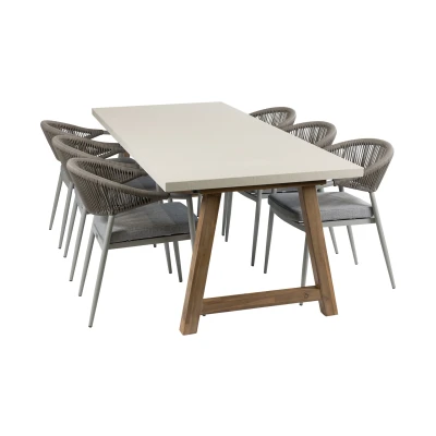 Afbeelding van Normin 7 delige tuinset 6 Brugge tuinstoelen (Sand) Tuintafel Rock 235x95cm