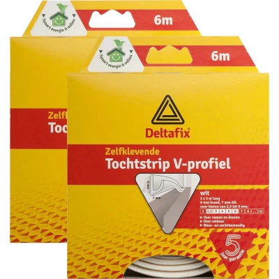 Afbeelding van Tochtstrip 2x tochtwering wit zelfklevend V profiel 6 m x 9 mm 7 Tochtstrippen