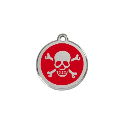 Afbeelding van Cross Bone Red roestvrijstalen hondenpenning small/klein dia. 2 cm RedDingo